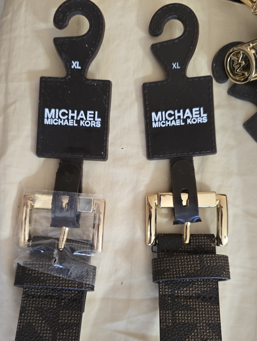 MICHAEL Michael Kors Brown Signature Logo Belt with Gold Buckle